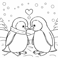 Two Penguins Standing Close Together Forming A... Coloring Page