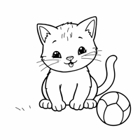 A Cat Playing With A Ball Coloring Page