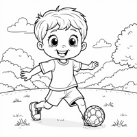 A Kid Is Playing Football In The Park. Coloring Page