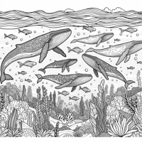 Whales Swimming In The Sea Coloring Page