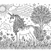 A Unicorn In A Meadow Coloring Page