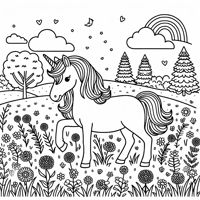 A Unicorn In A Meadow Coloring Page