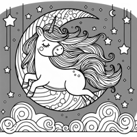 A Unicorn On The Moon Coloring Page