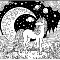 A Unicorn On The Moon Coloring Page