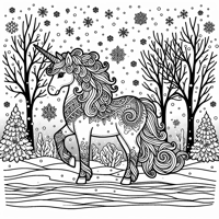 A Unicorn In Winter Coloring Page