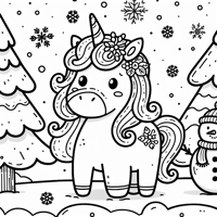 A Unicorn In Winter Coloring Page