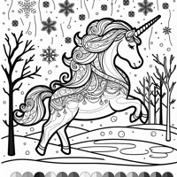 A Unicorn In Winter Coloring Page