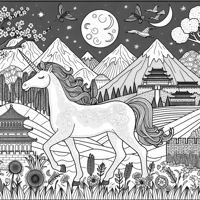 A Unicorn Is On Vacation In Asia Coloring Page