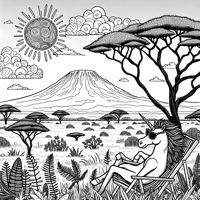 A Unicorn Is On Vacation In Africa Coloring Page