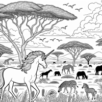 A Unicorn Is On Vacation In Africa Coloring Page