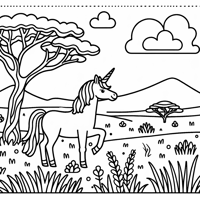 A Unicorn Is On Vacation In Africa Coloring Page
