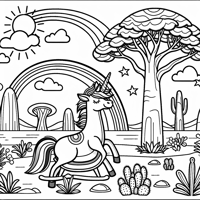 A Unicorn Is On Vacation In Africa Coloring Page