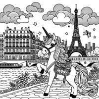 A Unicorn Is On Vacation In Paris Coloring Page