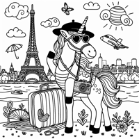 A Unicorn Is On Vacation In Paris Coloring Page
