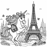 A Unicorn Is On Vacation In Paris Coloring Page