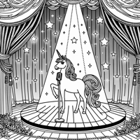 A Unicorn On Stage Coloring Page