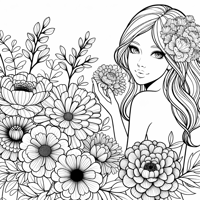 A Beautiful Girl With Beautiful Flowers Coloring Page