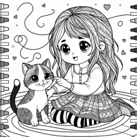 A Girl With A Cat Coloring Page