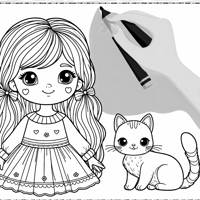 A Girl With A Cat Coloring Page