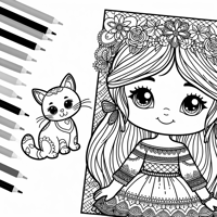 A Girl With A Cat Coloring Page