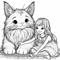 A Girl With A Cat Coloring Page