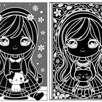 A Girl With A Cat Coloring Page