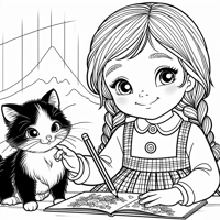 A Girl With A Cat Coloring Page