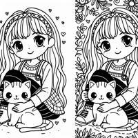 A Girl With A Cat Coloring Page