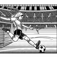 Soccer Player Scoring A Goal In A Large Stadium Coloring Page