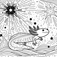 Axolotl Floating In Space Next To A Star Coloring Page