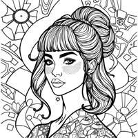 Face Of A Woman With Hair Up And Bangs Coloring Page