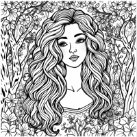 Face Of A Woman With Long Curly Hair Coloring Page