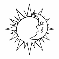 A Sun And Moon With Stars Coloring Page