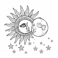 A Sun And Moon With Stars Coloring Page