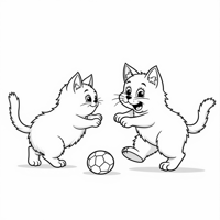 Two Cats Are Playing A Ball Game Coloring Page