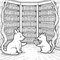 A Whimsical Library With Colorful Books Flowers... Coloring Page