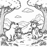 A Vibrant Storybook Landscape Featuring Characters... Coloring Page