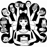 Girl With 8 Arms Holding A Dollar Bill A Cup Of... Coloring Page