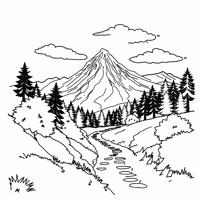 Depict Me A Mountain View Adorned With Winding... Coloring Page