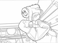A Woman With Long Hair Is Sitting Next To A Monkey... Coloring Page