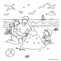 A Mom Dad Little Boy And Little Girl Are Playing... Coloring Page