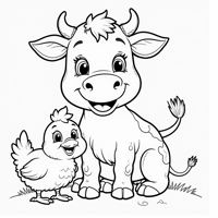 A Cow A Chicken And A Piglet Posing Together In A... Coloring Page