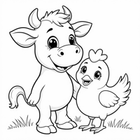 A Cow And A Chicken Posing Together In A Farm... Coloring Page