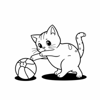 A Cat Playing With A Ball Coloring Page