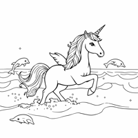 A Unicorn Galloping On A Magical Beach Coloring Page