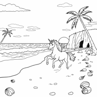 A Unicorn Galloping On A Magical Beach Coloring Page