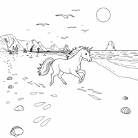 A Unicorn Galloping On A Magical Beach Coloring Page