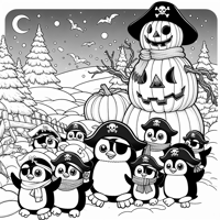 A Group Of Penguins Waddling Through A Snowy... Coloring Page
