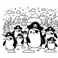 A Group Of Penguins Waddling Through A Snowy... Coloring Page