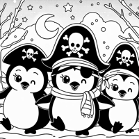 A Group Of Penguins Waddling Through A Snowy... Coloring Page